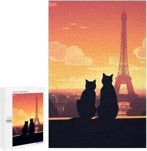 Puzzles for Adults 1000 Pieces - Eiffel Tower and Cats at Sunset Best Challenging Puzzles for Cognitive Workout - Safe Eco-Friendly - Most Popular Leisure Activities