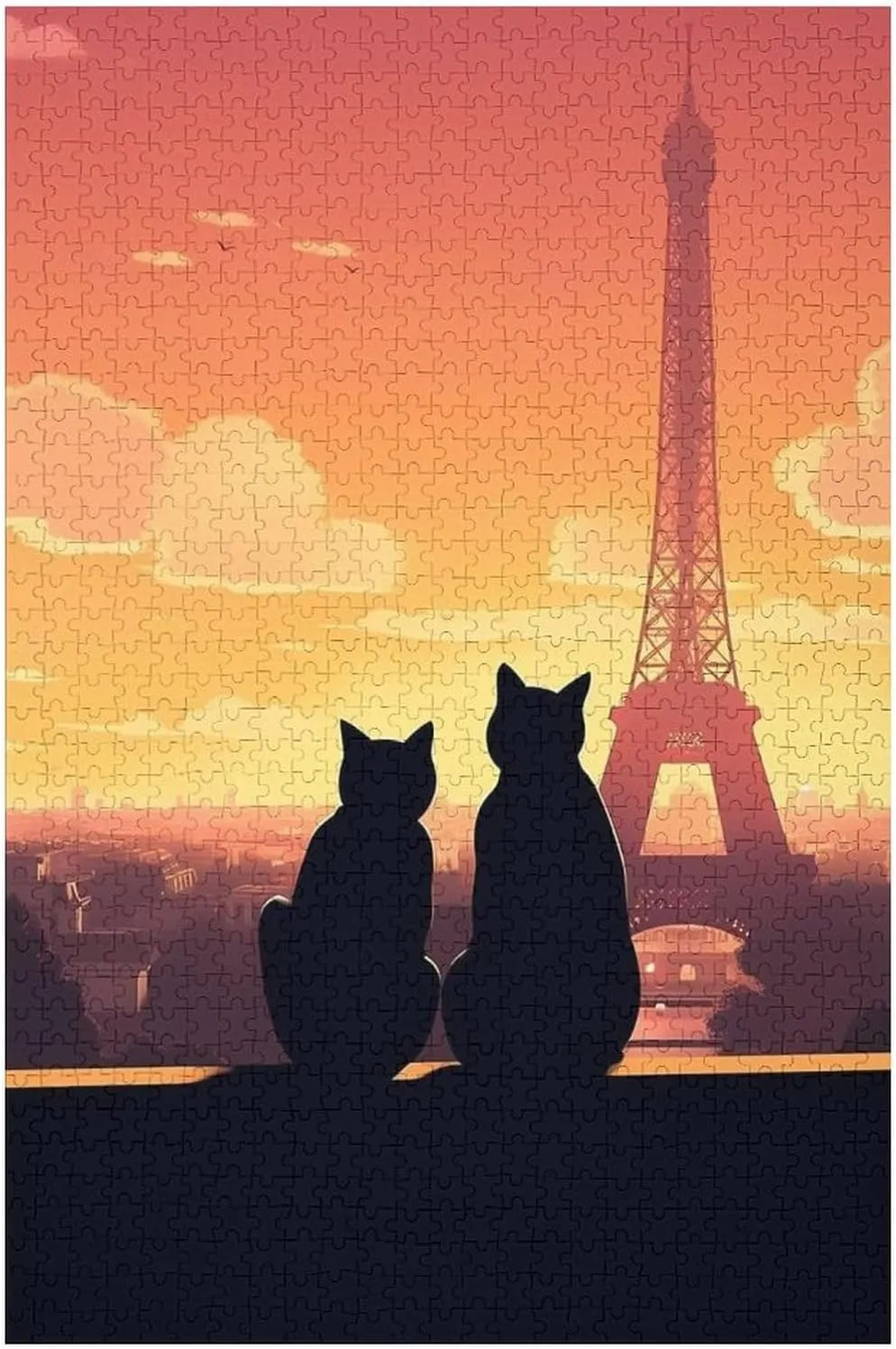 Puzzles for Adults 1000 Pieces - Eiffel Tower and Cats at Sunset Best Challenging Puzzles for Cognitive Workout - Safe Eco-Friendly - Most Popular Leisure Activities