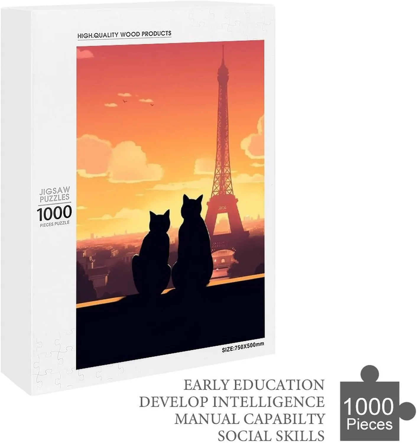 Puzzles for Adults 1000 Pieces - Eiffel Tower and Cats at Sunset Best Challenging Puzzles for Cognitive Workout - Safe Eco-Friendly - Most Popular Leisure Activities