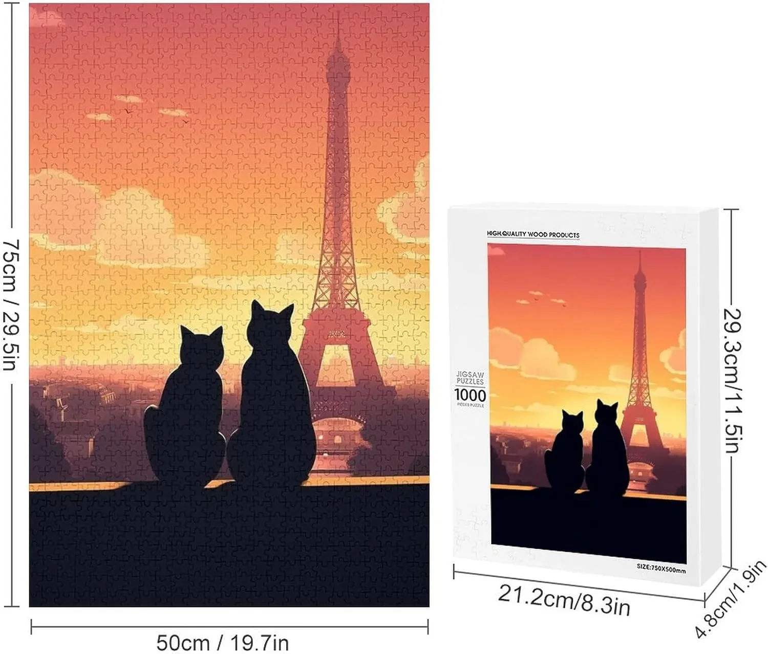 Puzzles for Adults 1000 Pieces - Eiffel Tower and Cats at Sunset Best Challenging Puzzles for Cognitive Workout - Safe Eco-Friendly - Most Popular Leisure Activities