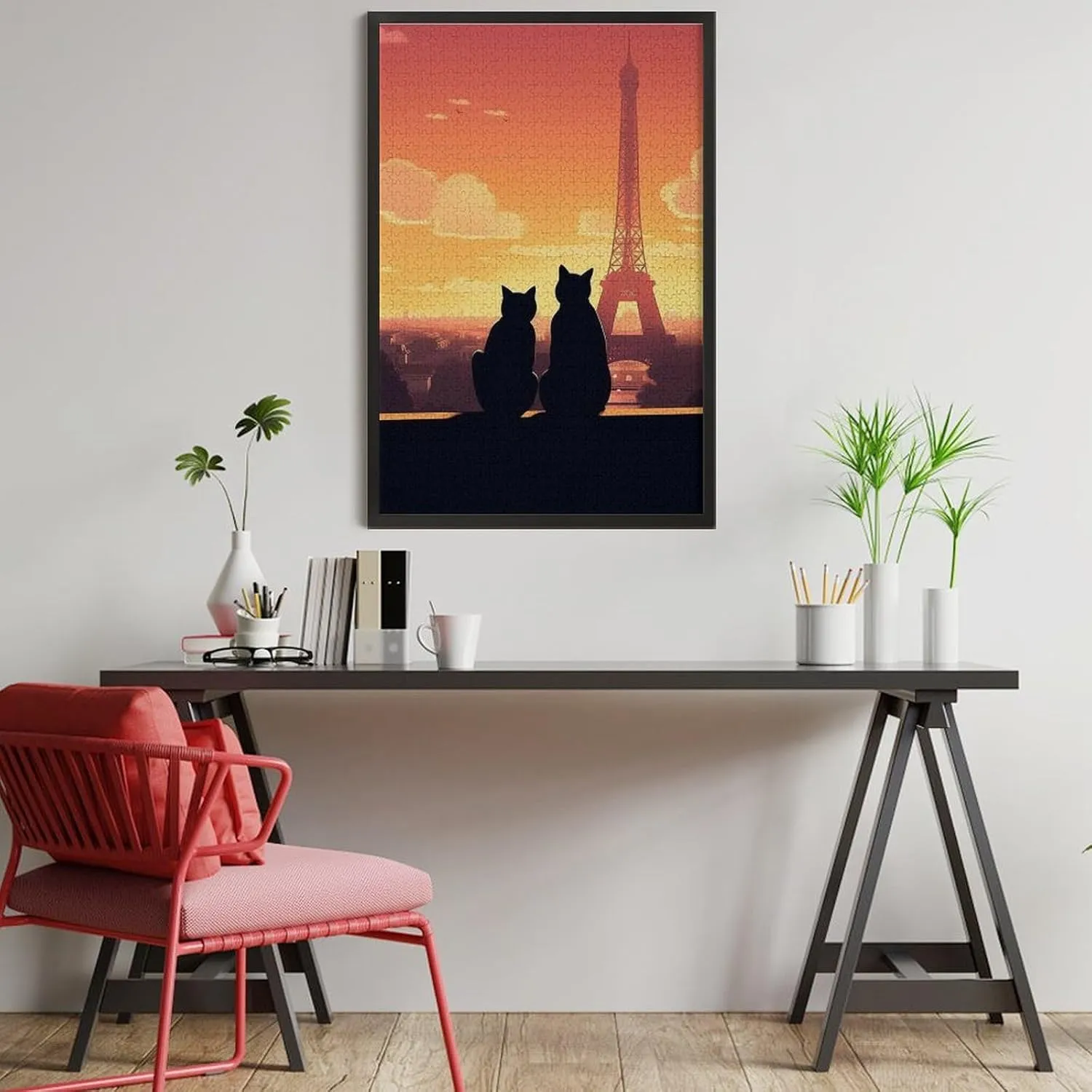 Puzzles for Adults 1000 Pieces - Eiffel Tower and Cats at Sunset Best Challenging Puzzles for Cognitive Workout - Safe Eco-Friendly - Most Popular Leisure Activities