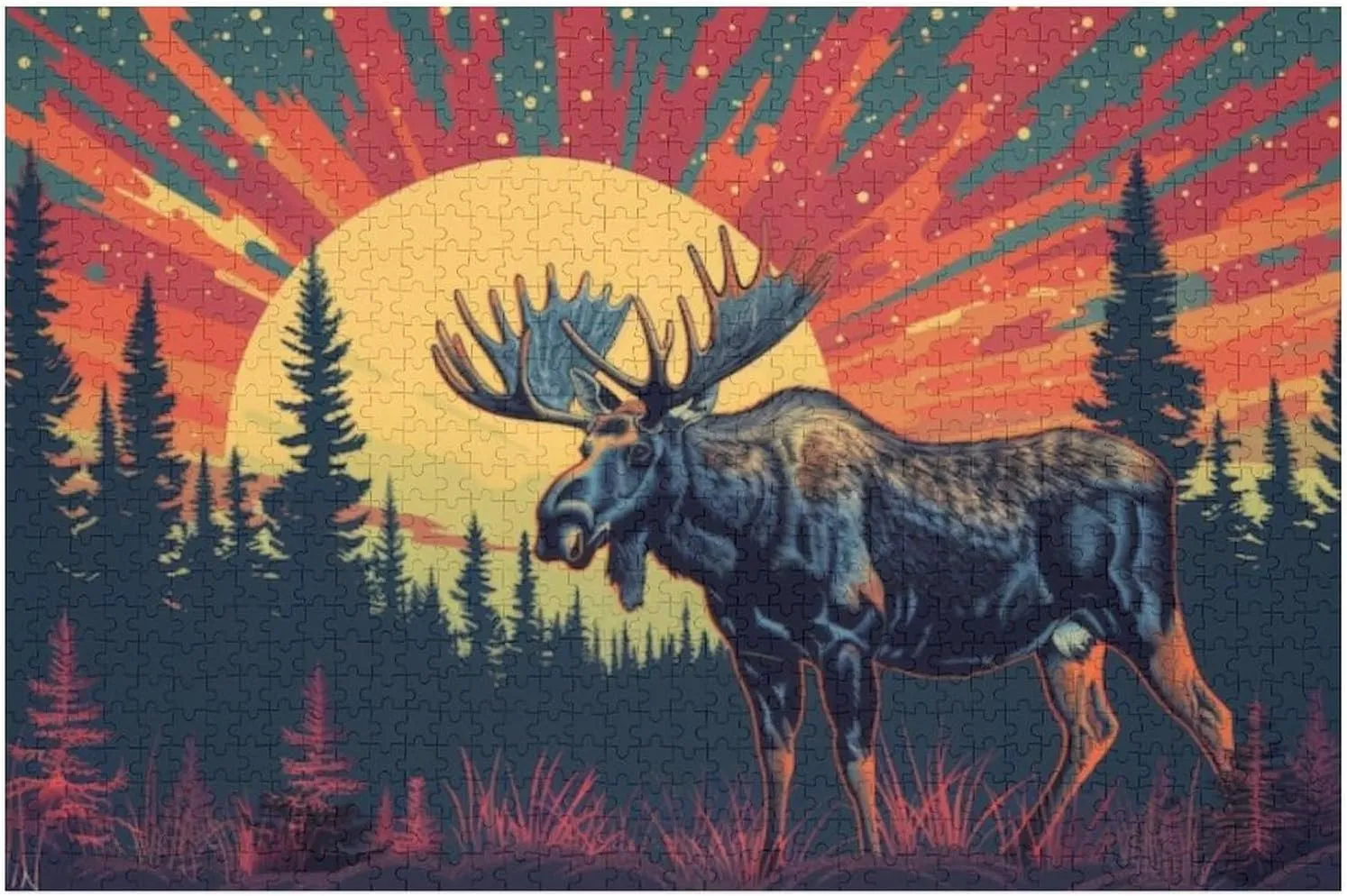 Puzzles for Adults 1000 Pieces - Moose Standing Forest Sunset Best Challenging Puzzles for Cognitive Workout - Safe Eco-Friendly - Most Popular Leisure Activities