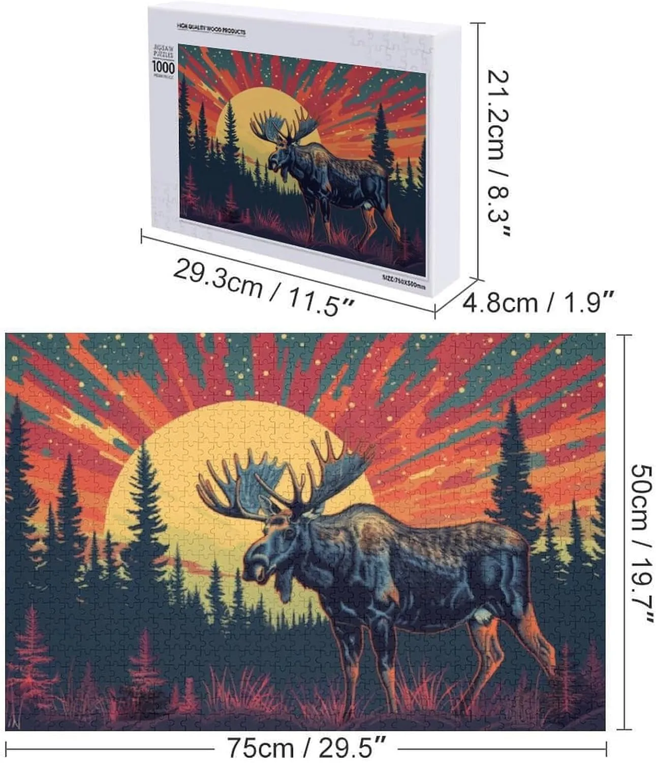 Puzzles for Adults 1000 Pieces - Moose Standing Forest Sunset Best Challenging Puzzles for Cognitive Workout - Safe Eco-Friendly - Most Popular Leisure Activities