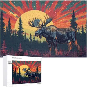 Puzzles for Adults 1000 Pieces - Moose Standing Forest Sunset Best Challenging Puzzles for Cognitive Workout - Safe Eco-Friendly - Most Popular Leisure Activities