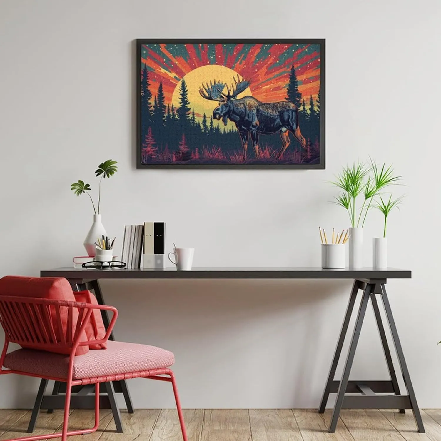Puzzles for Adults 1000 Pieces - Moose Standing Forest Sunset Best Challenging Puzzles for Cognitive Workout - Safe Eco-Friendly - Most Popular Leisure Activities