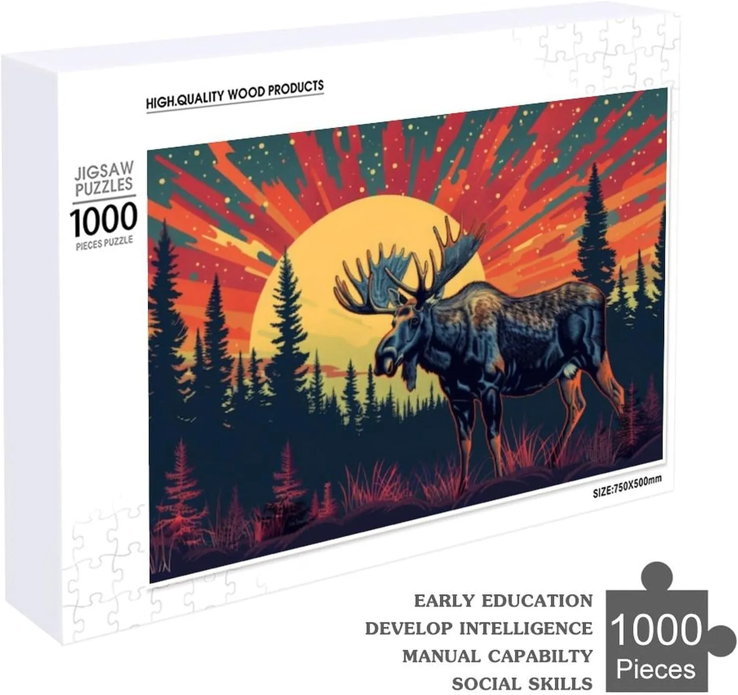 Puzzles for Adults 1000 Pieces - Moose Standing Forest Sunset Best Challenging Puzzles for Cognitive Workout - Safe Eco-Friendly - Most Popular Leisure Activities