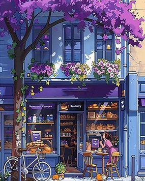QACEYID Cake Shop Paint by Numbers Kit for Adults Seaside Town DIY Adult Paint by Numbers, Adults Paint by Number Kits on Canvas for Living Room Bedroom Home Wall Decor 16x20 Inch