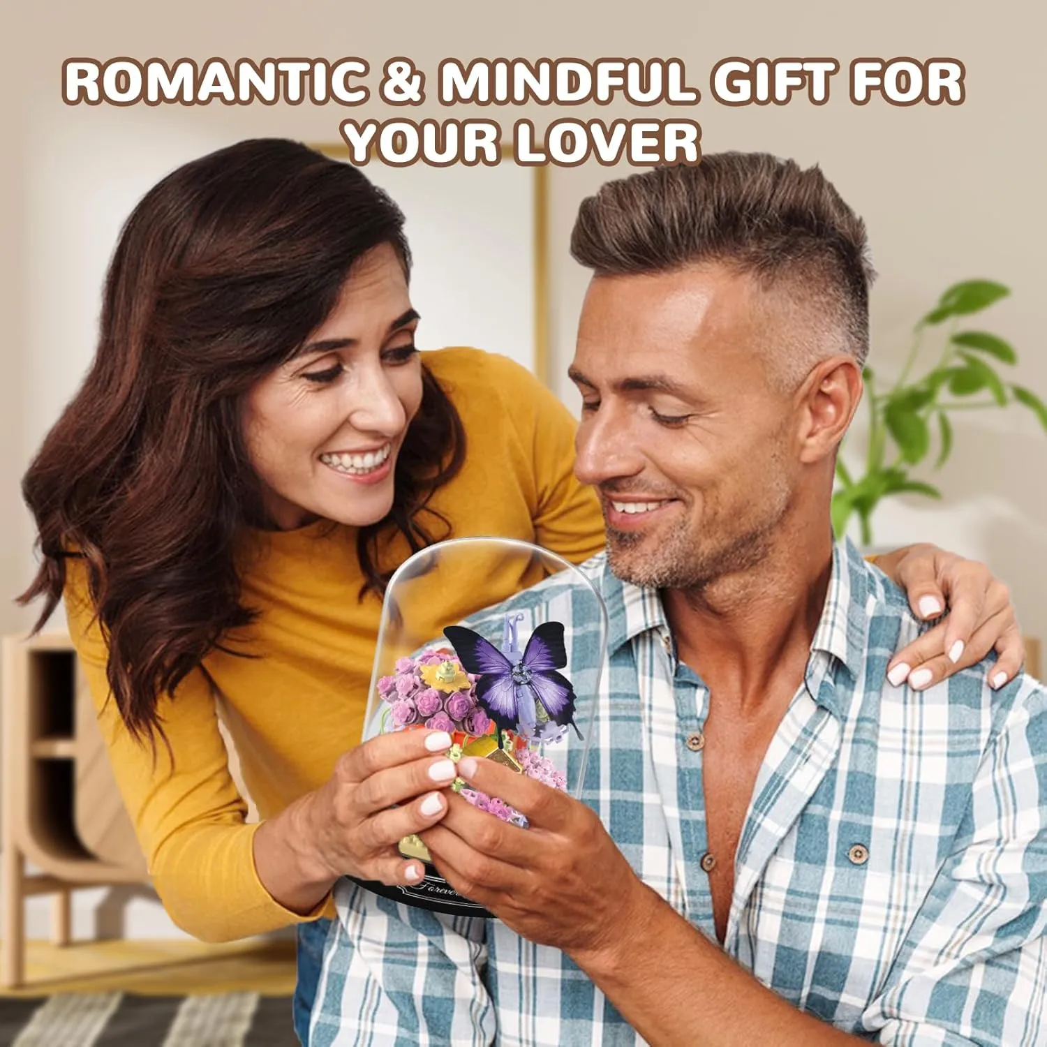QLT QIAOLETONG Flower Bouquet Building Kit for Adults, Animals Flowers 582 PCS Botanical Collection Mini Building Blocks Set, Valentine's Day for Her Mom Women Wife Girlfriend (Butterfly)
