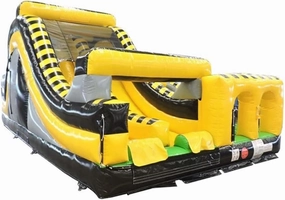 Radical Run Inflatable Obstacle Course with Climbing Wall - Venom Yellow and Black - 29' L x 18' W x 15' H - Commercial Grade Interactive Bounce House - Includes Blower and Stakes