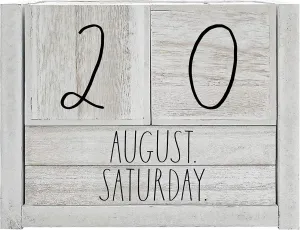 Rae Dunn Perpetual Calendar - Desk Decor for Home, Office and Classroom - White Distressed Wooden Blocks with Date, Day of The Week, Month - Rustic, Farmhouse, Vintage, Antique, Shabby Chic, Boho