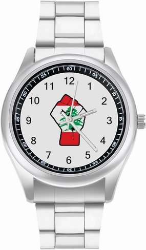 Raised Fist Lebanon Flag Casual Wrist Watches for Men Classic Business Dress Watch Big Face for Work Gym, style