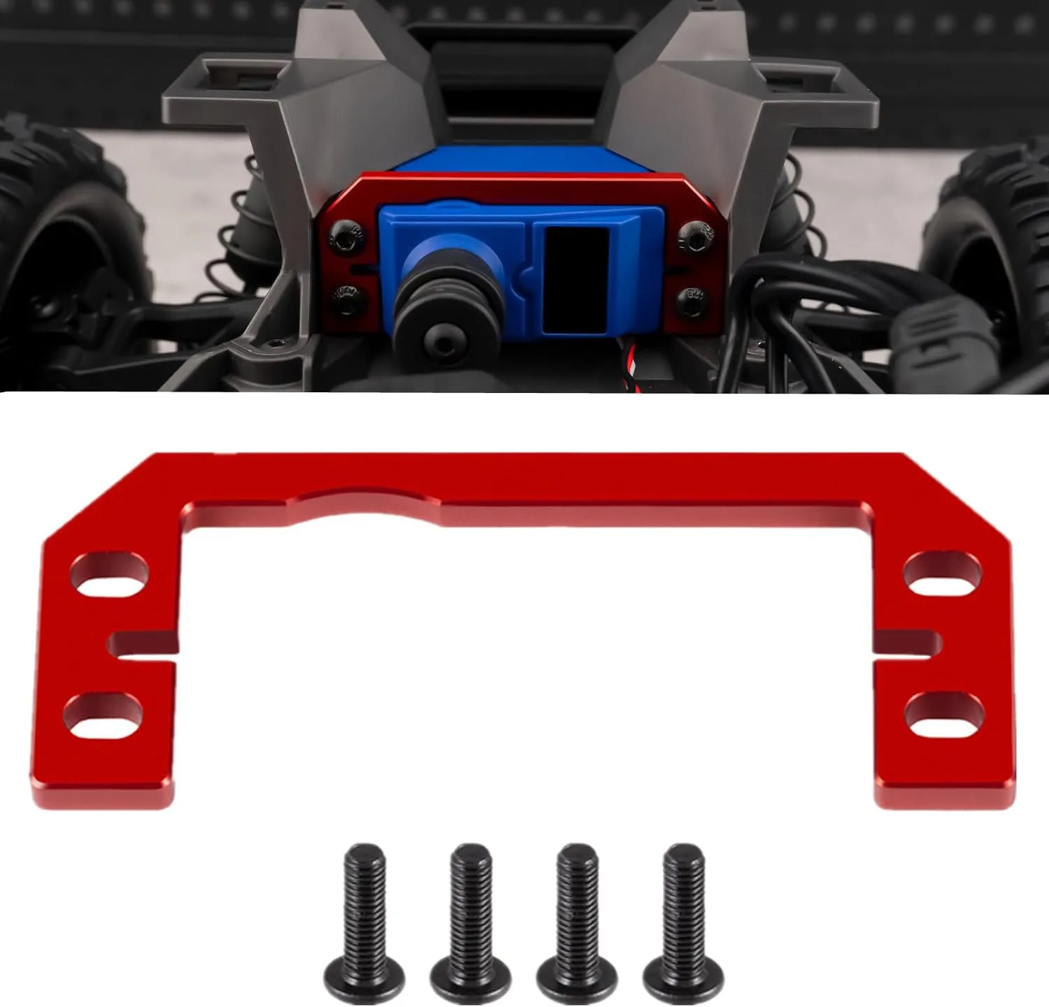 RC Aluminum Steering Servo Mount Fixed Holder Bracket for Tra-xxas Mini Maxx 2S 1/16 RC Car Upgrades Parts (Red)