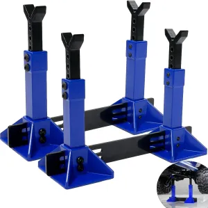 RC Car Jack Stand for 1/8 1/10 Scale Climbing Crawler Car Jack Stand Accessory for Traxxas TRX4 Axial SCX10 RC4WD Tamiya CC01 D90 HPI HSP D110 TF2 Redcat Gen7 Gen8, 2 Pairs Metal Jack Stand(Blue)