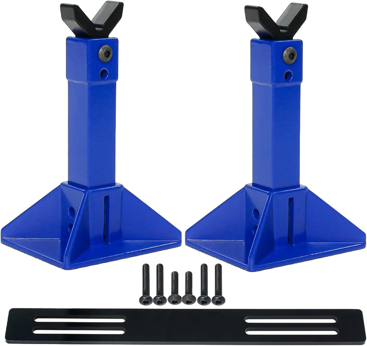 RC Car Jack Stand for 1/8 1/10 Scale Climbing Crawler Car Jack Stand Accessory for Traxxas TRX4 Axial SCX10 RC4WD Tamiya CC01 D90 HPI HSP D110 TF2 Redcat Gen7 Gen8, 2 Pairs Metal Jack Stand(Blue)