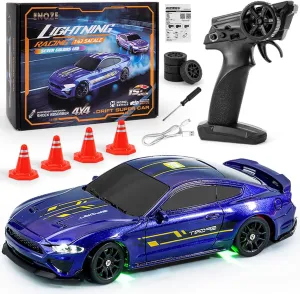 RC Drift Car, 1/43 Mini RC Drift Car with LED Lights,2.4GHz Full Proportional Remote Control Cars, 4WD High Speed Racing with Racing Tires, Can be Controlled with a Mobile Phone (8500-Blue)