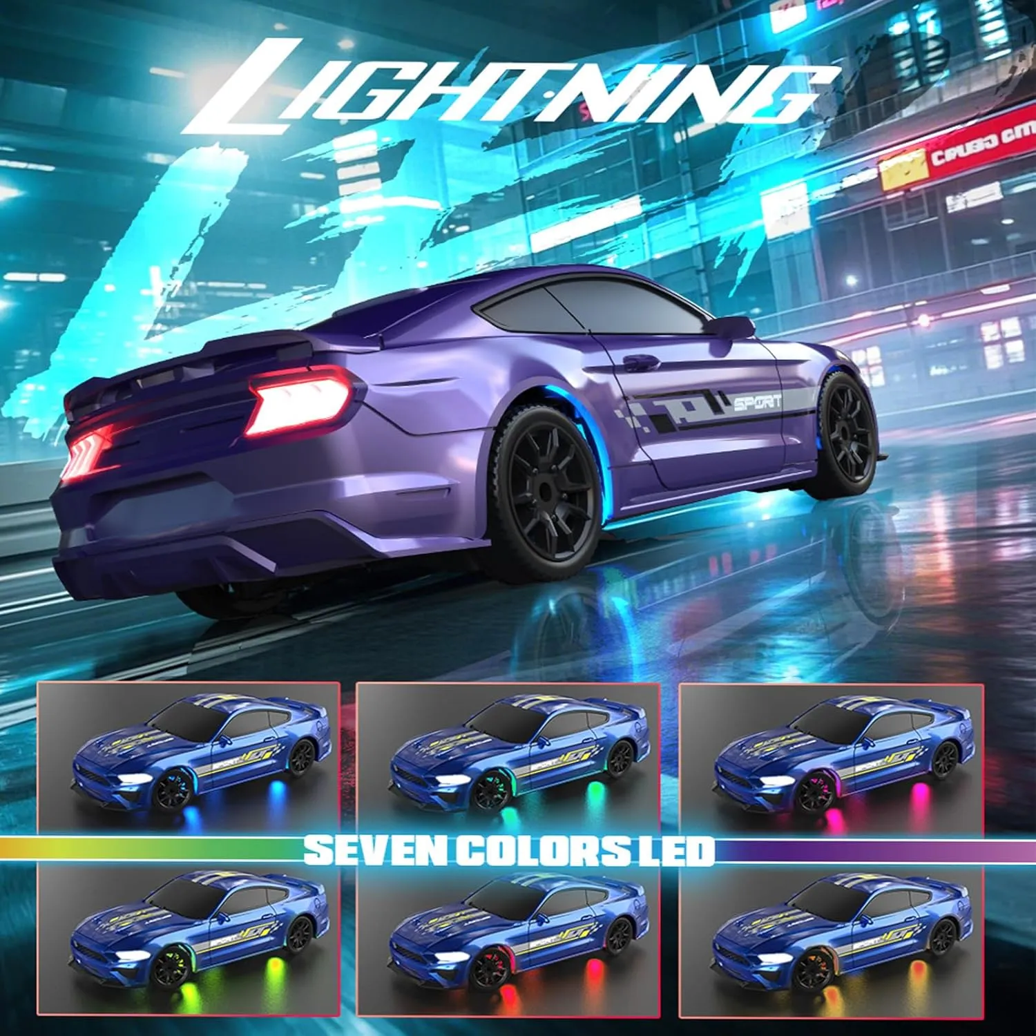 RC Drift Car, 1/43 Mini RC Drift Car with LED Lights,2.4GHz Full Proportional Remote Control Cars, 4WD High Speed Racing with Racing Tires, Can be Controlled with a Mobile Phone (8500-Blue)