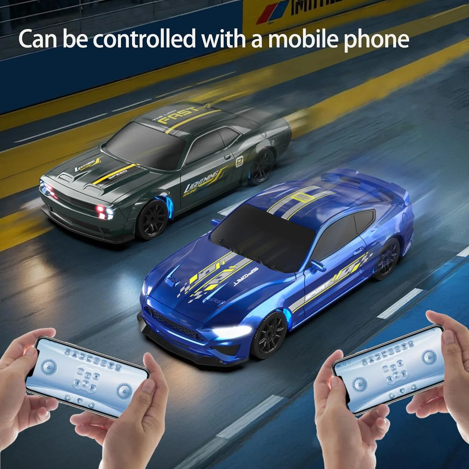 RC Drift Car, 1/43 Mini RC Drift Car with LED Lights,2.4GHz Full Proportional Remote Control Cars, 4WD High Speed Racing with Racing Tires, Can be Controlled with a Mobile Phone (8500-Blue)