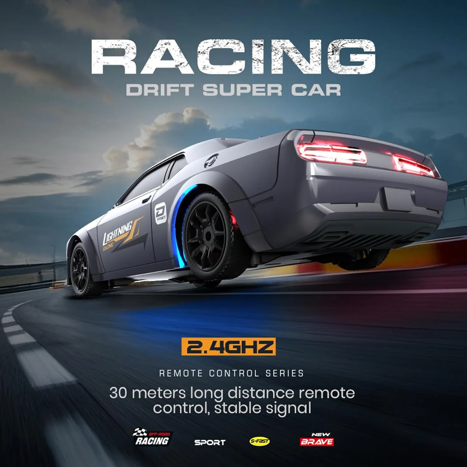 RC Drift Car, 1/43 Mini RC Drift Car with LED Lights,2.4GHz Full Proportional Remote Control Cars, 4WD High Speed Racing with Racing Tires, Can be Controlled with a Mobile Phone (8500-Blue)