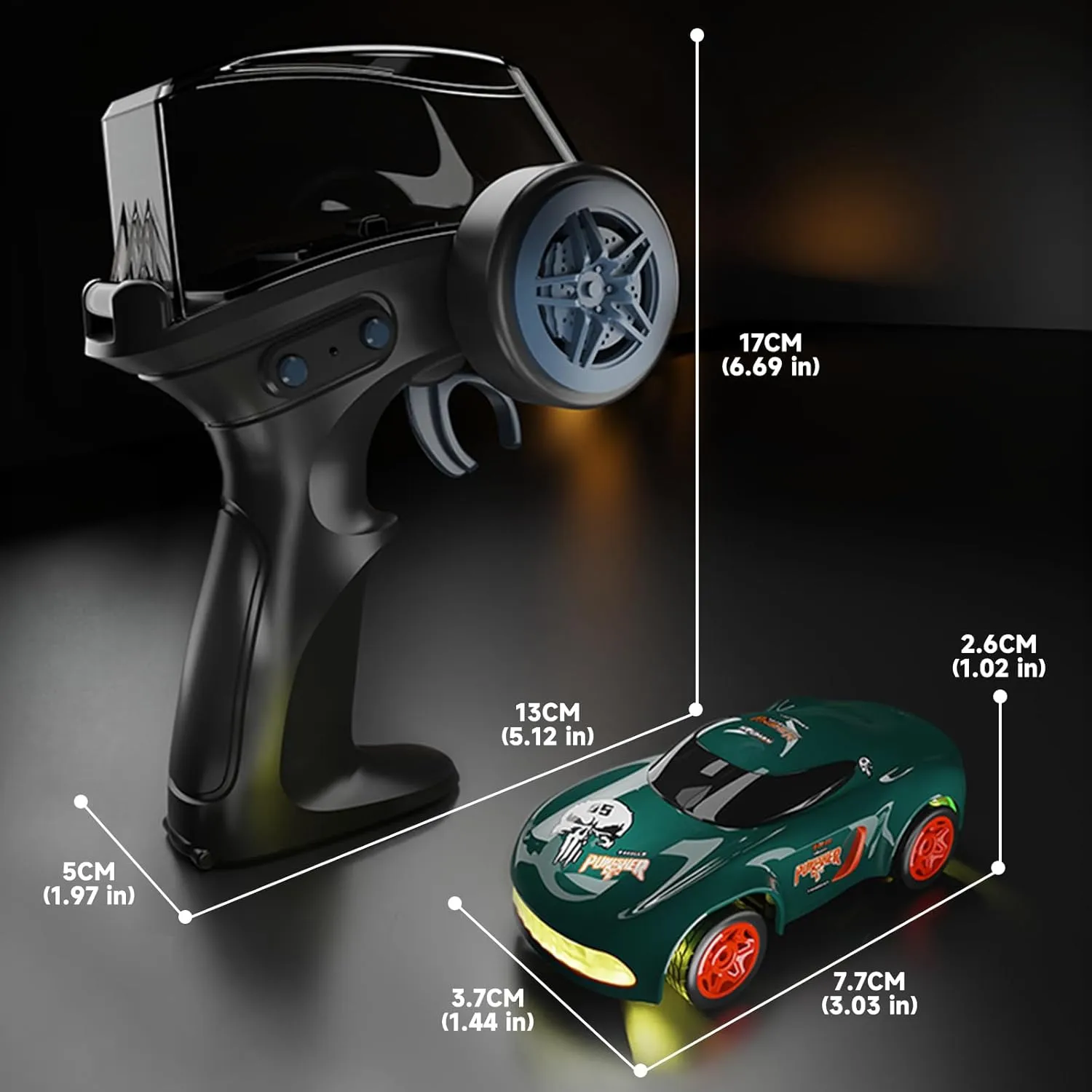 RC Drift Car 1:64 Mini Desktop RC Drift Car, 2.4GHz Scale 4WD High Speed Remote Control Cars Vehicle with LED Lights, Racing Tires, Racing Sport Toy Cars for Adults Boys Girls Kids (Black)