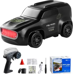 RC Drift Car 1:64 Mini Desktop RC Drift Car, 2.4GHz Scale 4WD High Speed Remote Control Cars Vehicle with LED Lights, Racing Tires, Racing Sport Toy Cars for Adults Boys Girls Kids (Black)