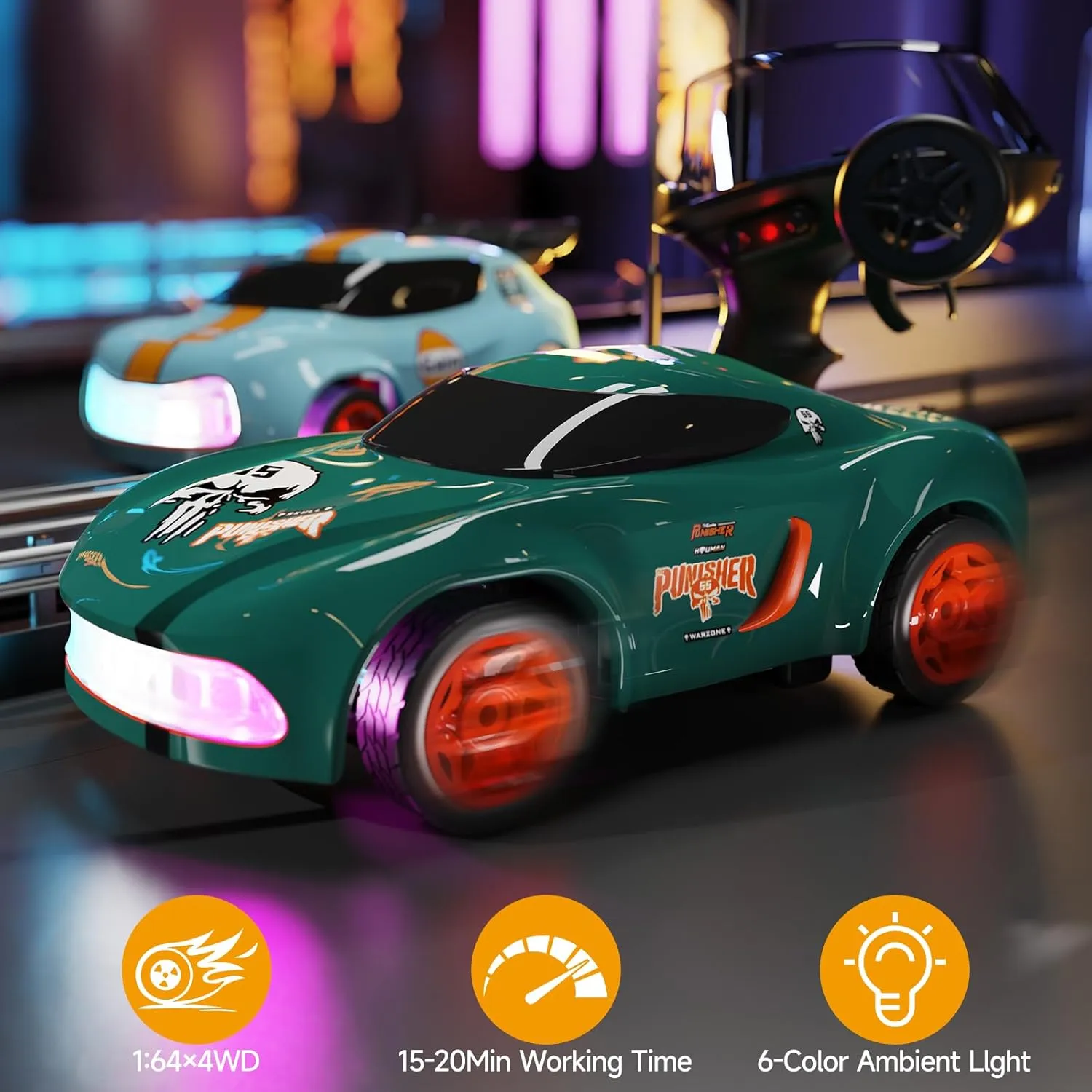 RC Drift Car 1:64 Mini Desktop RC Drift Car, 2.4GHz Scale 4WD High Speed Remote Control Cars Vehicle with LED Lights, Racing Tires, Racing Sport Toy Cars for Adults Boys Girls Kids (Black)