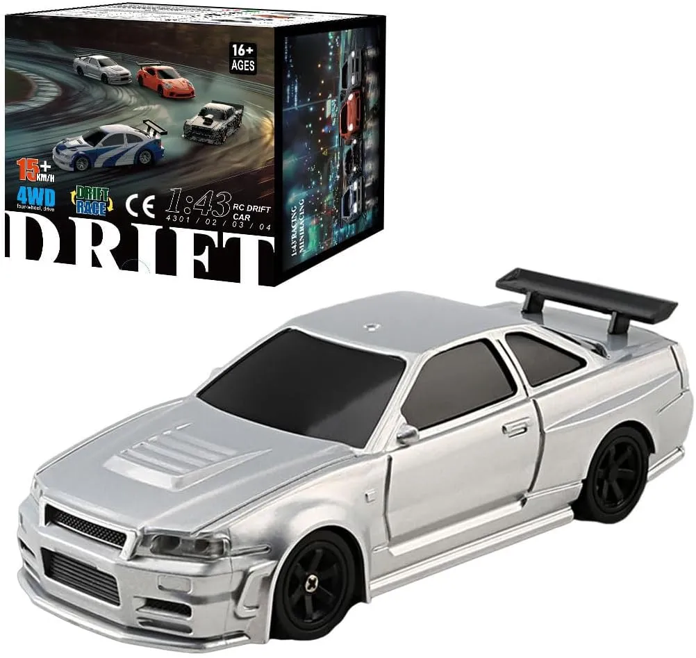 RC Drift Car for Adults, 1/43 Scale 2.4G 4WD Full Proportional Control Mini Electric Racing Drift Car with Lights Set, Ideal Gift for Racing Enthusiasts