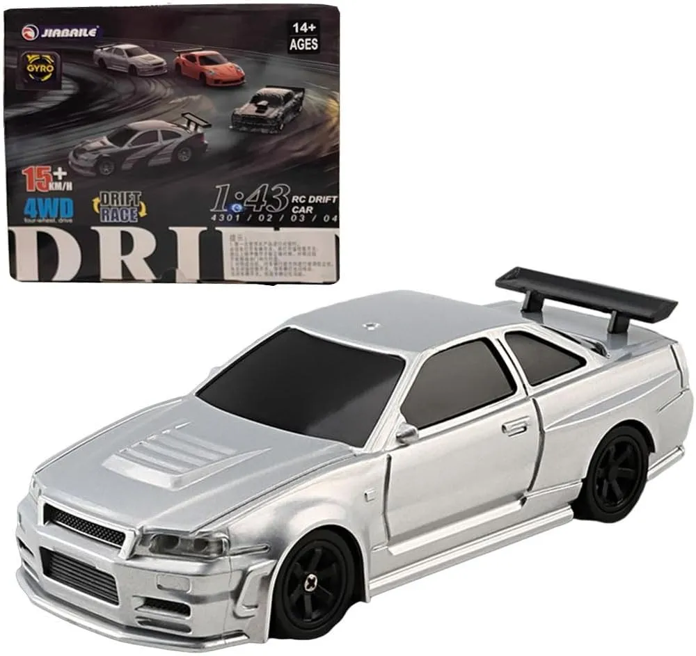 RC Drift Car with Gyro, 1/43 Scale 2.4G 4WD Full-Proportion RC Electric Mini Racing Drift Car Model with Linkage Light, Christmas and Birthday Gifts