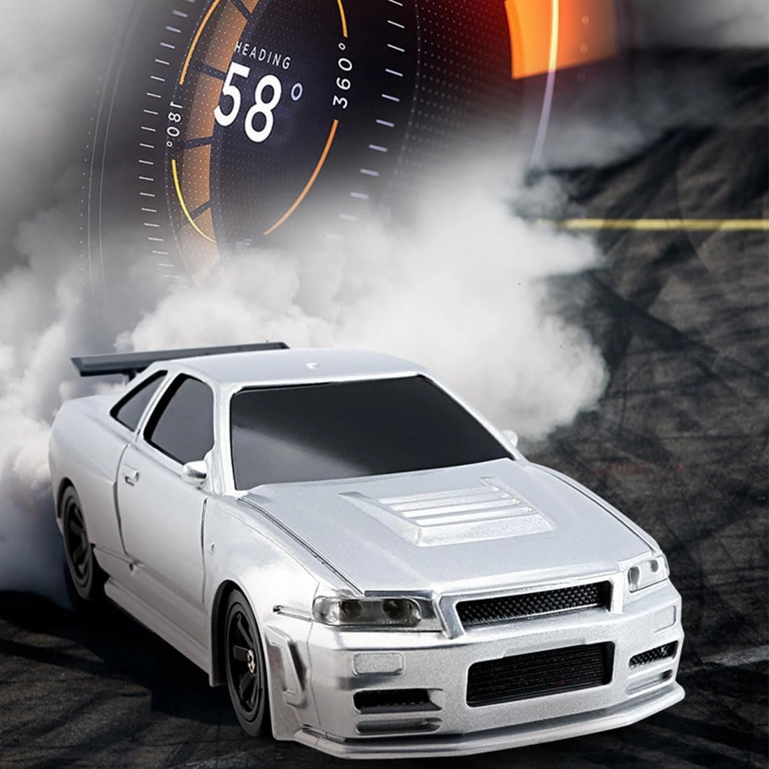 RC Sport Racing Drift Car, 1/43 Scale 2.4G 15KM/H Full Proportional RC Electric Mini Racing Drift Car Model with Lights Kit and Drift Tires (Silver Gyroscope RTR Version)