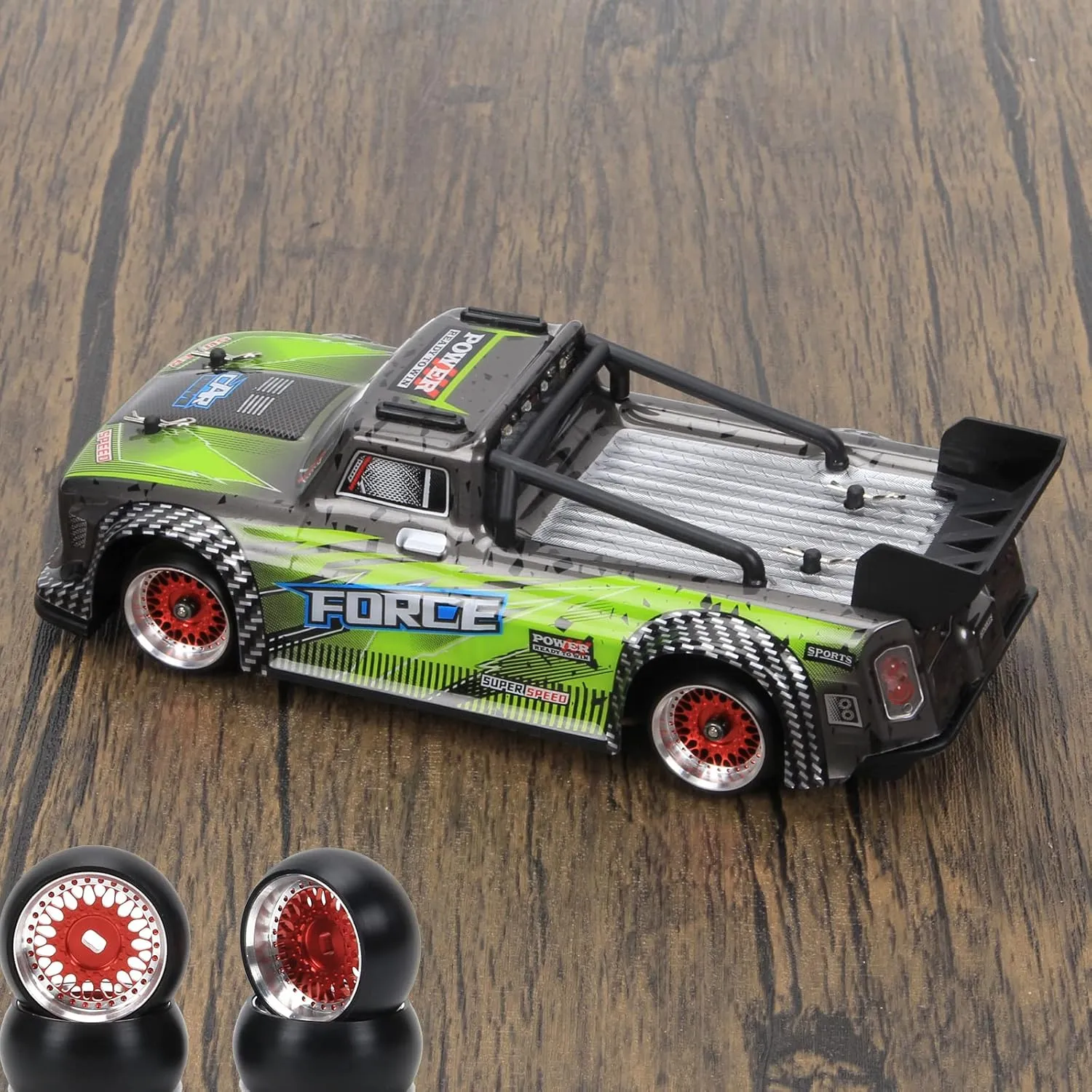 RCAWD RC Wheel Rim and Drift Tire for 1/28 Wltoys Rally Kyosho Mini-Z Mini-Q Mini-D Parts, K969 K989 P929 Upgrades, No More Glue RC Wheels Set Red
