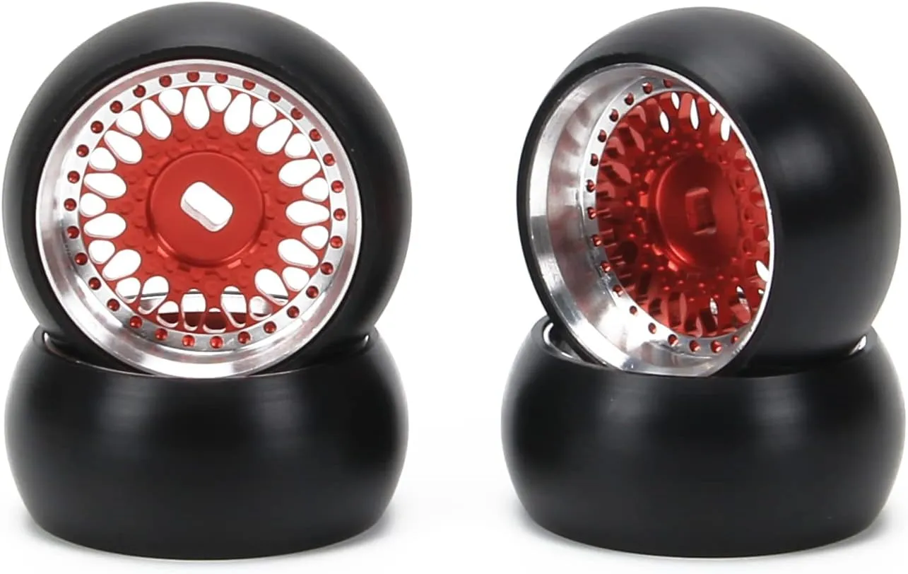 RCAWD RC Wheel Rim and Drift Tire for 1/28 Wltoys Rally Kyosho Mini-Z Mini-Q Mini-D Parts, K969 K989 P929 Upgrades, No More Glue RC Wheels Set Red
