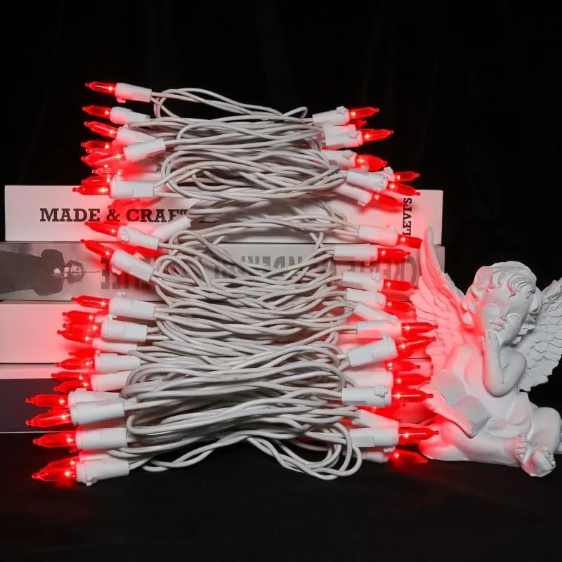 Red LED Christmas Lights - 100 Count Red Christmas String Lights for Tree, Party, Bedroom, Wedding, Indoor and Outdoor Valentines Day Decorations, 33 Feet White Wire, UL Certified, Connectable