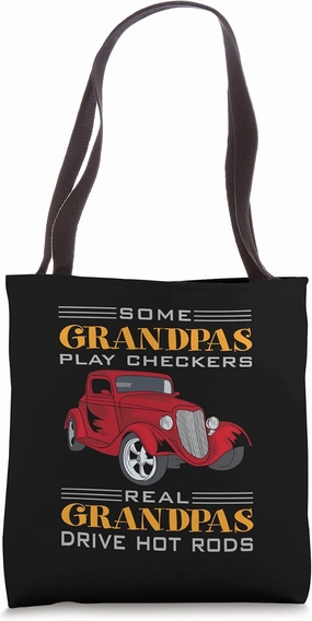 red hot rod drag-racing hot rod grandpa and dad horsepower Tote Bag