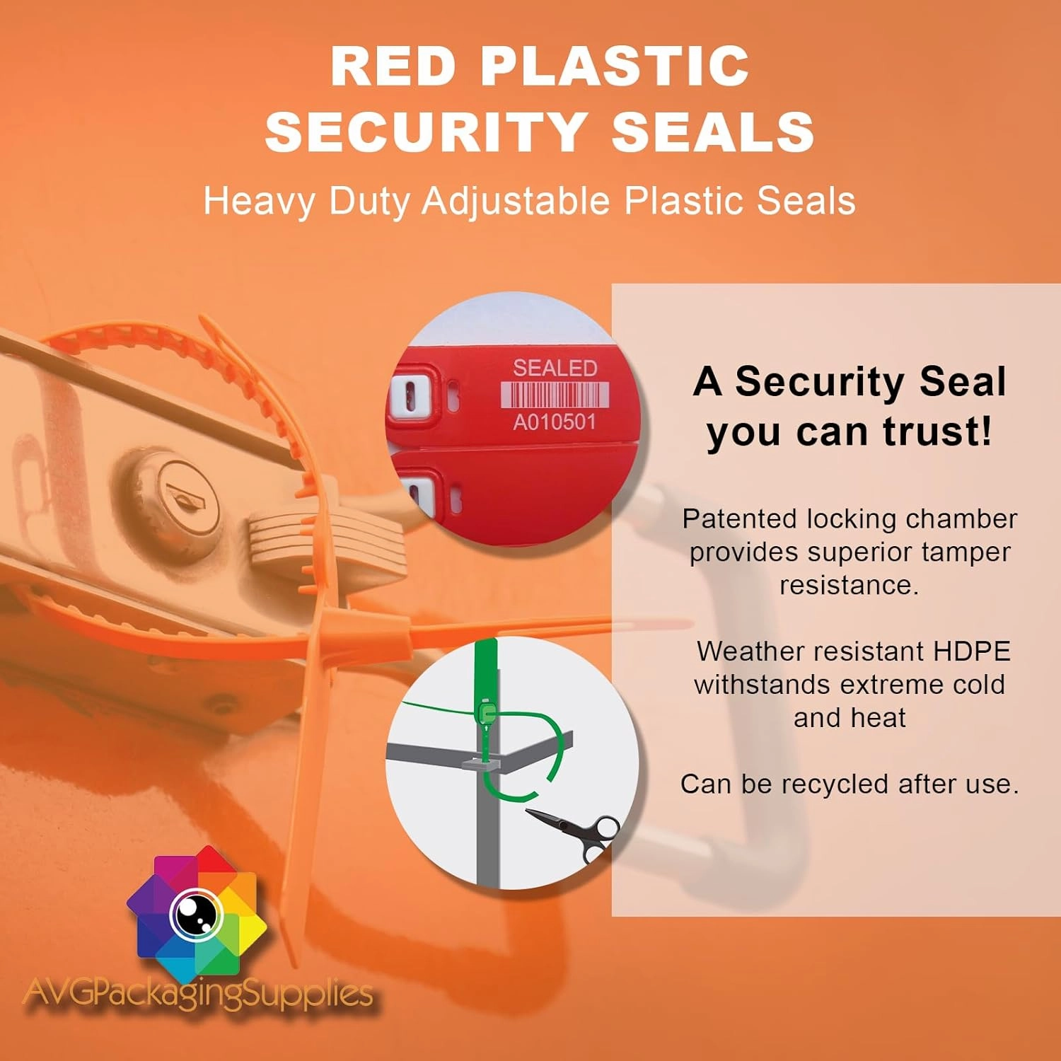 Red Plastic Security Seals (16") - Large Self Locking Shipping Seal with Print Progressive Numbering – Tamper Proof for Trucks, Trailers, Cargo, Containers, Luggage (200ct)