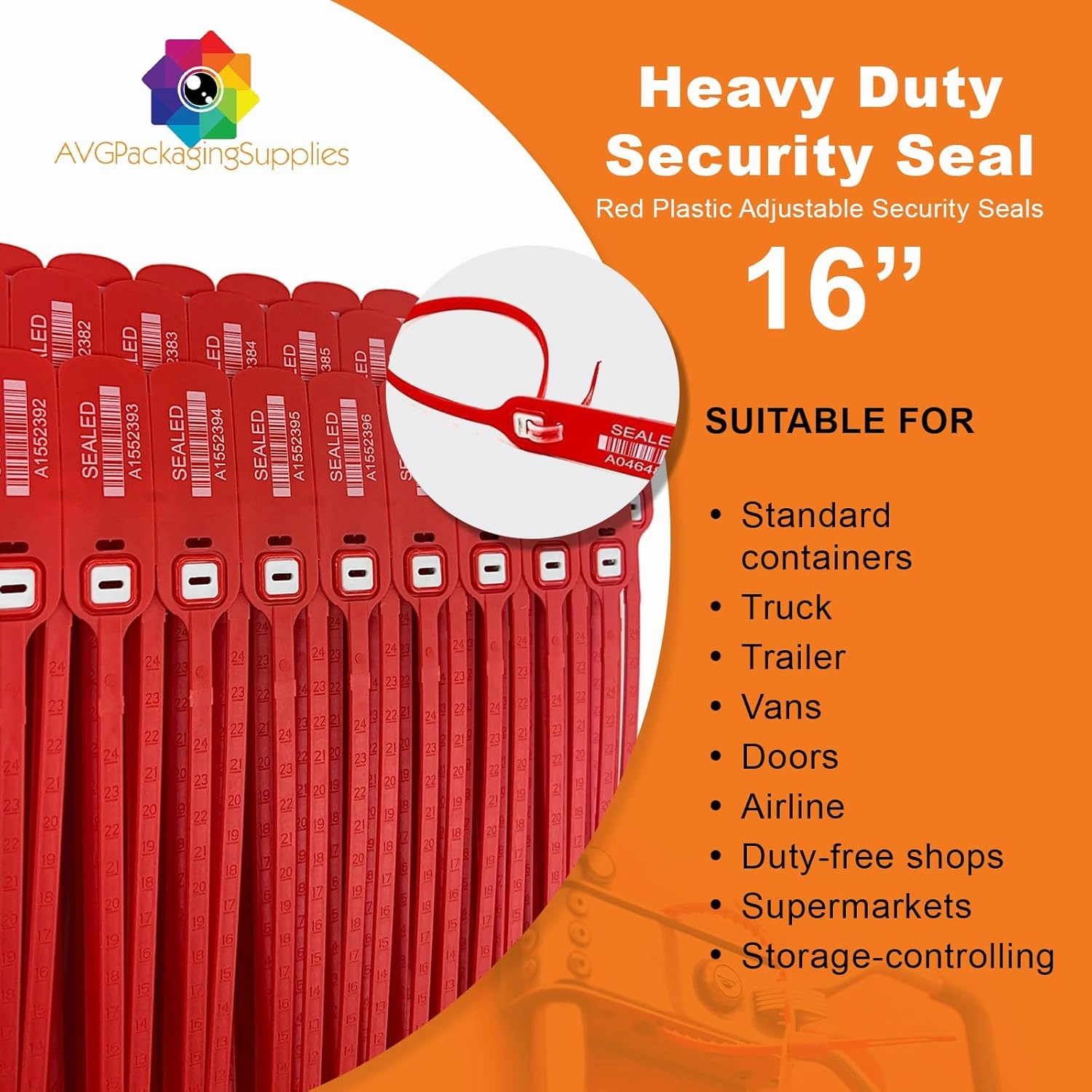 Red Plastic Security Seals (16") - Large Self Locking Shipping Seal with Print Progressive Numbering – Tamper Proof for Trucks, Trailers, Cargo, Containers, Luggage (200ct)