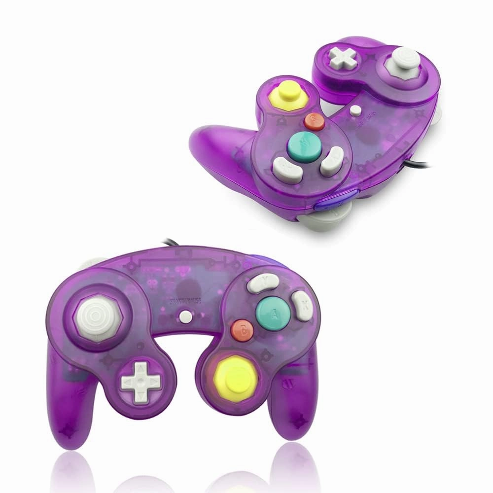 Reiso Gamecube Controller, 2 Pack NGC Classic Wired Controller for Wii Game cube Console (Clear Purple and Clear White)