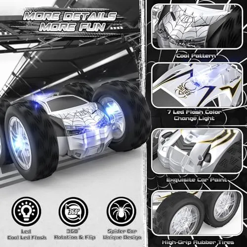 Remote Control Car for Kids, RC Stunt Cars Toys for Boys Ages 4-7 with Cool Double-Sided Pattern and LED Flash, 1:24 Vehicle Toy Car Hobby Racing Car Toys Gift for 3 4 5 6 7 8 9 Year Old Boys
