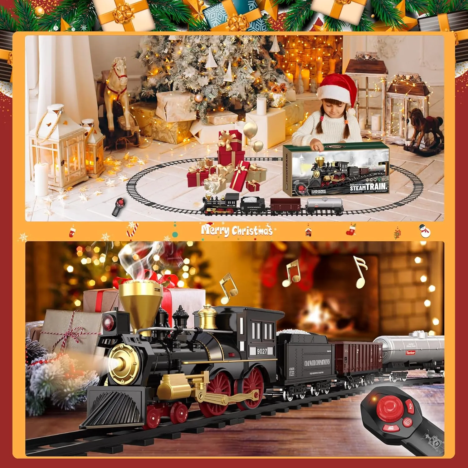 Remote Control Train Set for Kids Electric Steam Engine Locomotive, Oil Tank Train, Cargo Cars & Tracks, Realistic Smoke,Sounds & Lights, Rechargeable Birthday Gifts for Boys Girls 3 4 5 6 7  … …