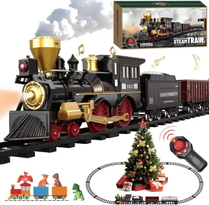 Remote Control Train Set for Kids Electric Steam Engine Locomotive, Oil Tank Train, Cargo Cars & Tracks, Realistic Smoke,Sounds & Lights, Rechargeable Birthday Gifts for Boys Girls 3 4 5 6 7  … …