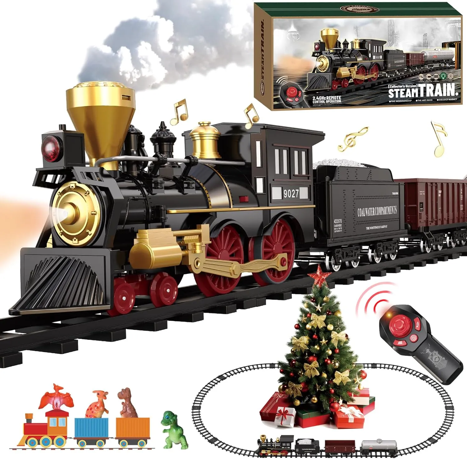 Remote Control Train Set for Kids Electric Steam Engine Locomotive, Oil Tank Train, Cargo Cars & Tracks, Realistic Smoke,Sounds & Lights, Rechargeable Birthday Gifts for Boys Girls 3 4 5 6 7  … …
