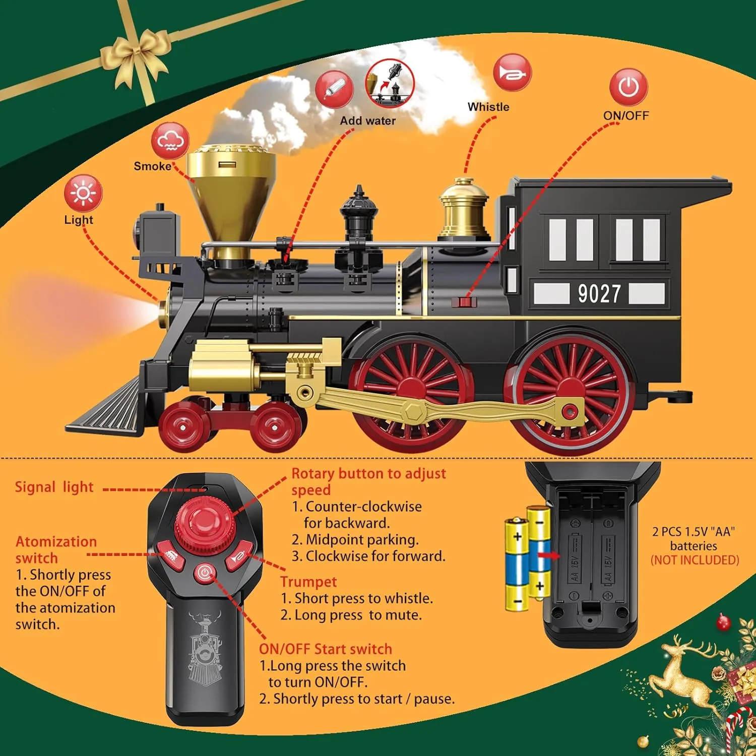 Remote Control Train Set for Kids Electric Steam Engine Locomotive, Oil Tank Train, Cargo Cars & Tracks, Realistic Smoke,Sounds & Lights, Rechargeable Birthday Gifts for Boys Girls 3 4 5 6 7  … …