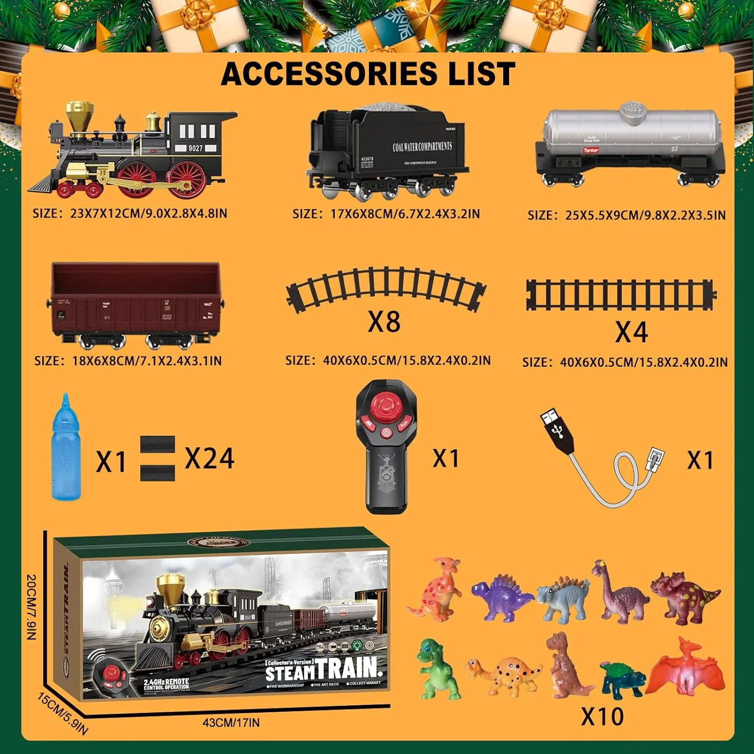 Remote Control Train Set for Kids Electric Steam Engine Locomotive, Oil Tank Train, Cargo Cars & Tracks, Realistic Smoke,Sounds & Lights, Rechargeable Birthday Gifts for Boys Girls 3 4 5 6 7  … …