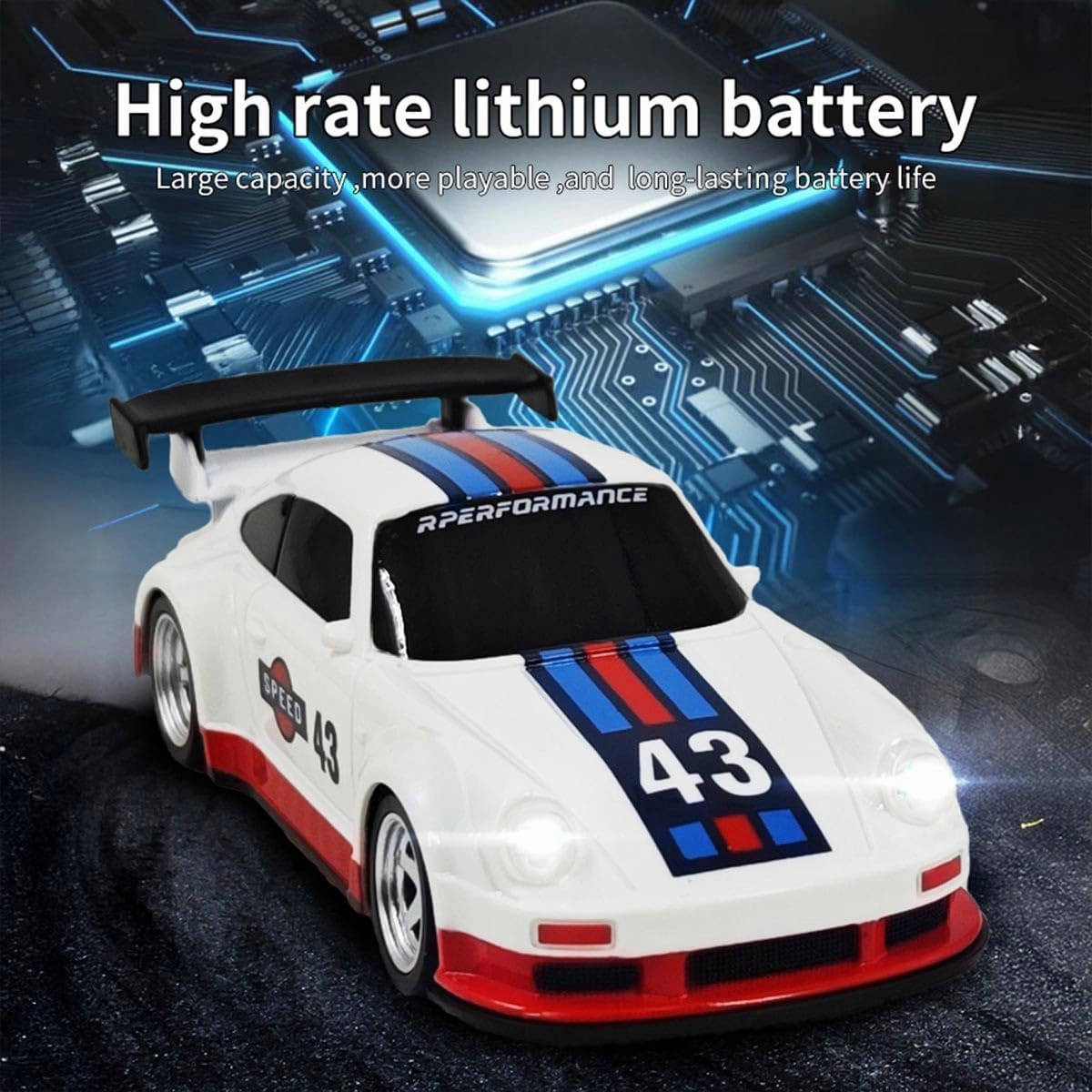Remote Control Mini Car Model with LED Lights, 1/43 Scale 2.4G Full-Proportional RC Drift Racing Car, Max Speed 15km/h, Indoor Mini RC Hobbyist Gift (Gyro Version)