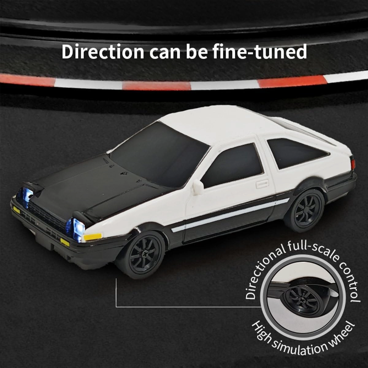 Remote Control Mini Car Model with LED Lights, 1/43 Scale 2.4G Full-Proportional RC Drift Racing Car, Max Speed 15km/h, Indoor Mini RC Hobbyist Gift (Gyro Version)