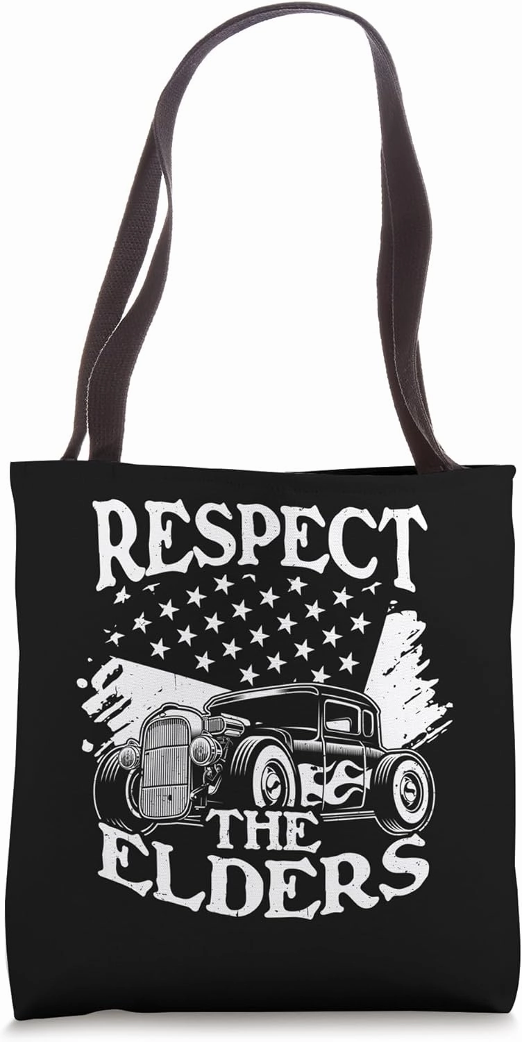 RESPECT THE ELDERS Vintage Hotrod Car Tote Bag