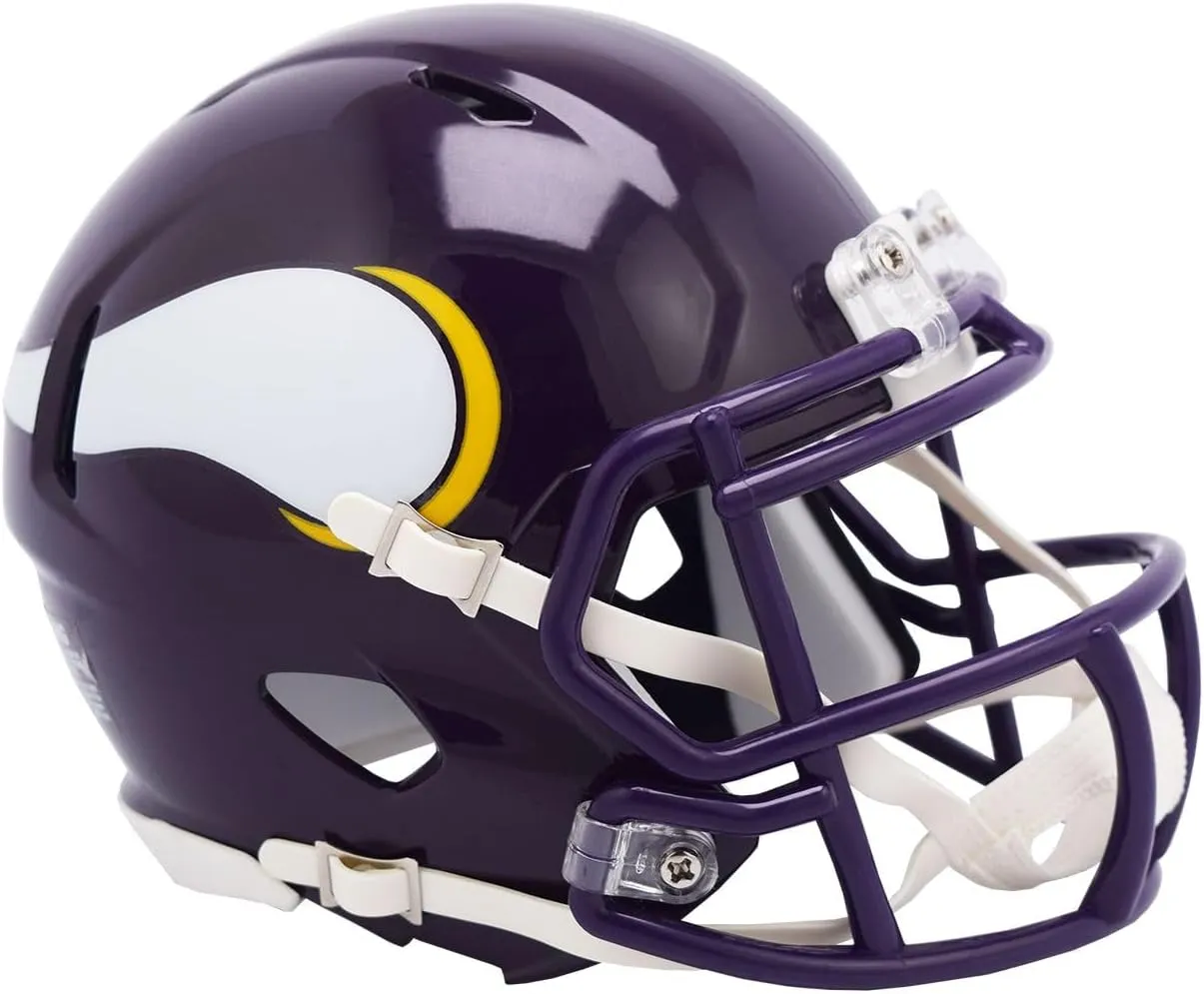 Riddell Vikings 1983 to 2001 Throwback Revolution Speed Mini Football Helmet, Adult Collectible, Display, Autographs, Purple, Gold, White, Medium, Face Mask, NFL, Helmet