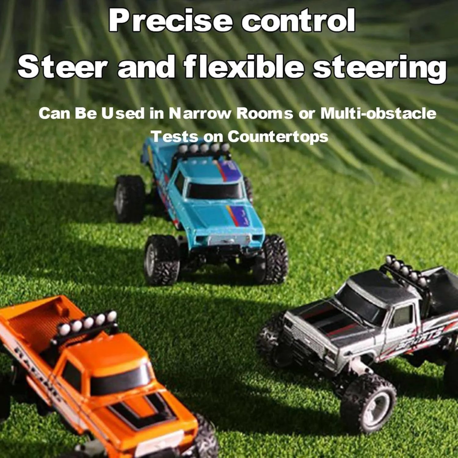 RipRush Mini Monster 1:64 Off-Road LED Alloy Racer – Rip Rush Compact Remote Control Truck with LED Lights, 2.4GHz Racing System, with Trailer, Speed/Steering Adjustable (Set C)