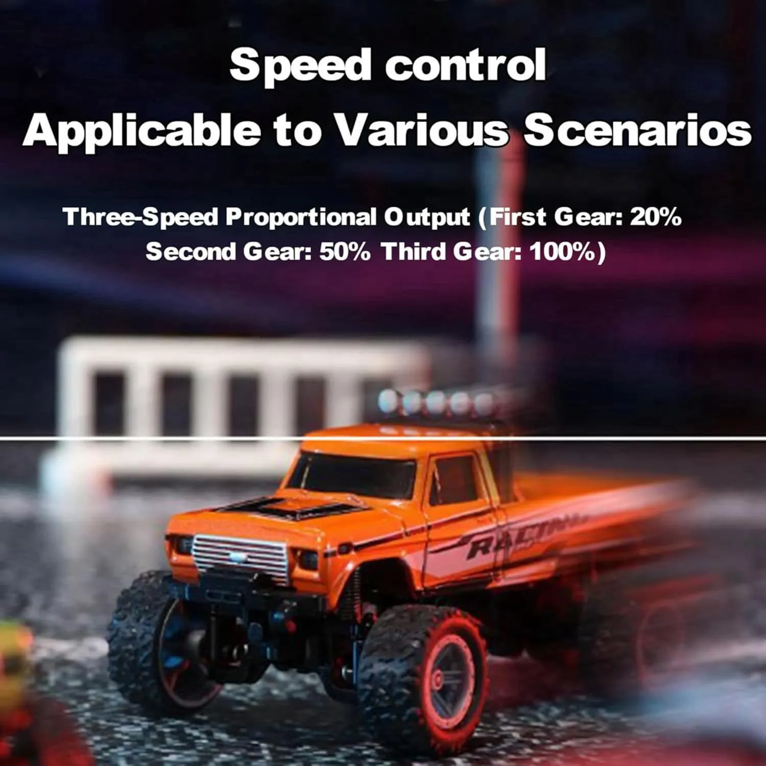 RipRush Mini Monster 1:64 Off-Road LED Alloy Racer – Rip Rush Compact Remote Control Truck with LED Lights, 2.4GHz Racing System, with Trailer, Speed/Steering Adjustable (Set C)