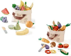 ROBUD Wooden Play Food for Kids Kitchen Cutting Set (Fruit Set & Vegetable Set)