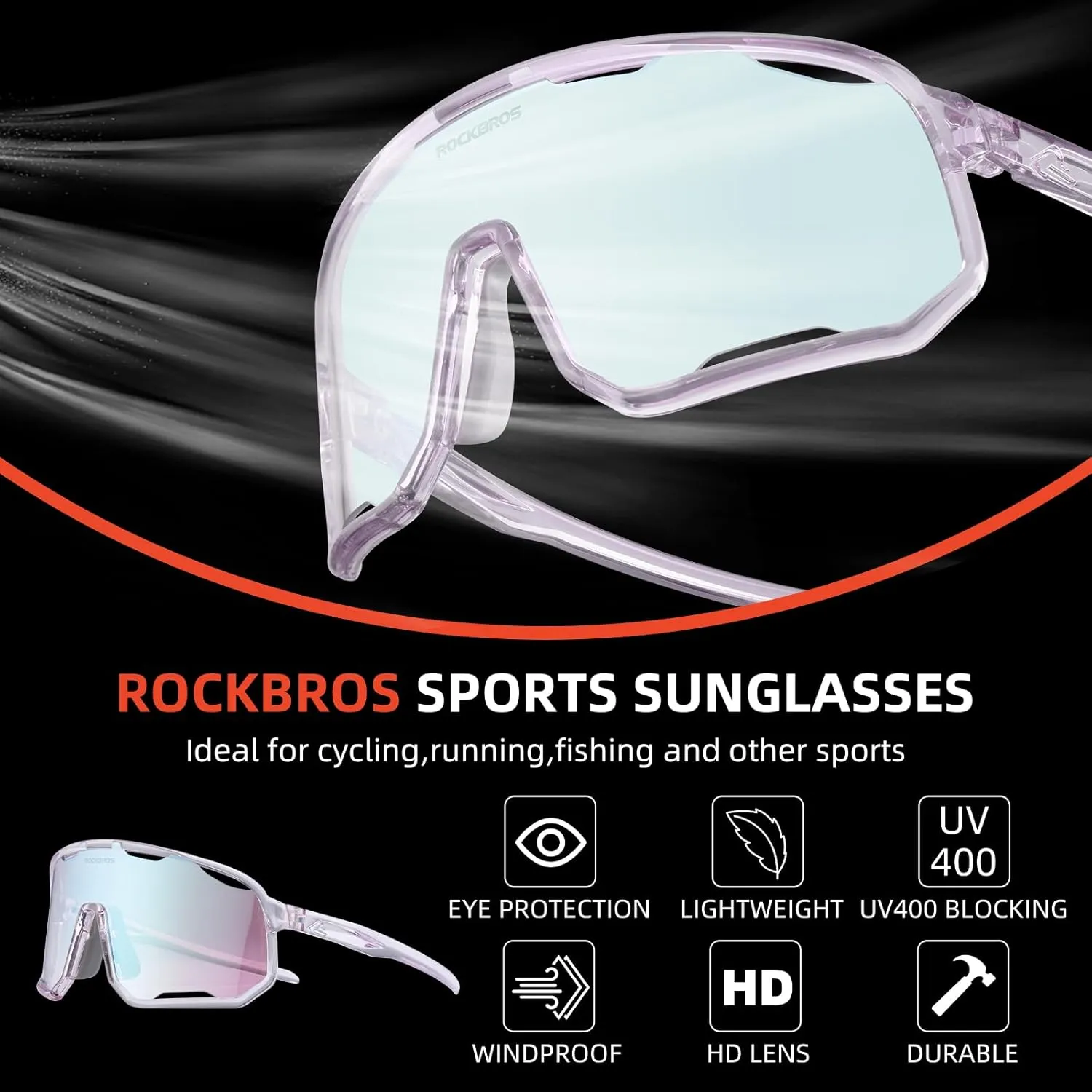 ROCKBROS Photochromic Sunglasses for Men Women,UV400 Protection Cycling Glasses,MTB Cycling Sports Sunglasses,3 Lenses