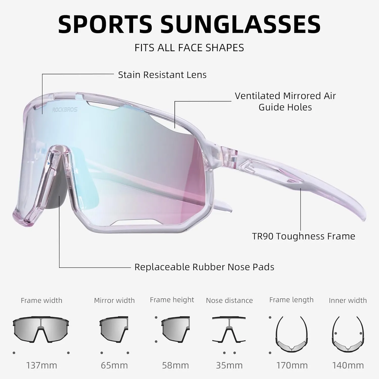 ROCKBROS Photochromic Sunglasses for Men Women,UV400 Protection Cycling Glasses,MTB Cycling Sports Sunglasses,3 Lenses